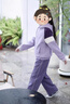 真維斯（Jeanswest）女童春季套裝兒童春秋款拼色時(shí)尚外套兩件套童裝女大童洋氣彎刀褲 【時(shí)尚套裝】紫/紫紗蝴蝶結-醬紫 140 曬單實(shí)拍圖