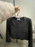 晚白2026春季百搭重要場(chǎng)合小香風(fēng)外套顯瘦保暖綿羊毛夾棉格雷灰短外套 深灰色 M 曬單實(shí)拍圖