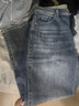 gxgjeans男裝牛仔褲秋季磨破做舊設計復古休閑水洗直筒長(cháng)褲子 牛仔藍-常規款 XL (180) -32碼 曬單實(shí)拍圖