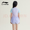 李寧（LI-NING）兒童泳衣女童拼色短袖連體平角游泳衣保守休閑款泳裝0052紫藍170 曬單實(shí)拍圖