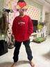 李寧（LI-NING）兒童運動(dòng)套裝紅色加絨2026馬年新款男大童本命年衛衣衛褲兩件套 新年套裝 五【加厚衛衣/加厚暢銷(xiāo)衛褲】 150 曬單實(shí)拍圖
