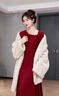 儀纖復古絕美小紅裙赫本風(fēng)長(cháng)袖花朵連衣裙收腰氣質(zhì)長(cháng)裙回門(mén)服春季新款 紅色 M 曬單實(shí)拍圖
