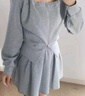 ELLE灰色抽繩收腰衛衣套裝女2025秋新款a字傘裙時(shí)髦高級感兩件套 淺灰 XL 曬單實(shí)拍圖