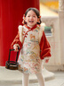 萌乎鹿萌萌 漢服女童秋冬加厚中式旗袍拜年服 褲子套裝紅色110 曬單實(shí)拍圖