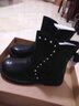 泰蘭尼斯meta女童中筒靴春季新款兒童單靴子軟底防滑復古皮靴 黑色 36 適合腳長(cháng)21.0cm 曬單實(shí)拍圖
