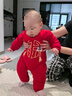 貝瑞加（Babyprints）寶寶連體衣夾棉加厚新年衣服保暖棉服大紅拜年服喜慶周歲禮服 80 曬單實(shí)拍圖