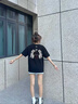 PNJ潮牌美式寬松純棉短袖男女款百搭字母翅膀時(shí)尚印花重磅休閑T恤 黑色 L 曬單實(shí)拍圖