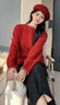 尚靜法式優(yōu)雅釘珠領(lǐng)口長(cháng)袖針織衫女2025新年騏驥紅毛衣女針織內搭上衣 紅色 XL 曬單實(shí)拍圖