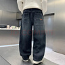 男童冬季加絨牛仔褲2025新款中大童簡(jiǎn)約字母繡花保暖直筒兒童長(cháng)褲 藍灰色加絨 140 曬單實(shí)拍圖