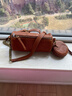 裘真植鞣牛皮日月之光圓筒包女復古休閑單肩斜挎包鏈條包包 焦糖色-小號 曬單實(shí)拍圖