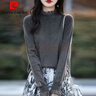 皮爾卡丹（pierre cardin）2025秋冬新款蕾絲邊拼接木耳領(lǐng)100%純羊毛衫女寬松內搭打底毛衣女 灰色 M 90-105斤 曬單實(shí)拍圖