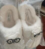 栢啟歆棉拖鞋女卡通保暖居家棉拖鞋蕾絲可愛(ài)蝴蝶結厚底毛絨白色毛拖鞋 白色 38-39 蕾絲蝴蝶結棉拖鞋【白色】（偏小一碼） 曬單實(shí)拍圖
