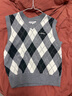 Teenie Weenie小熊女裝簡(jiǎn)約時(shí)尚早秋V領(lǐng)格紋休閑通勤學(xué)院針織背心 灰色 S 160 曬單實(shí)拍圖