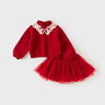 戴維貝拉（DAVE＆BELLA）女童半裙套裝國風(fēng)兒童毛衣網(wǎng)紗裙兩件套冬裝新款女寶寶衣服 中國紅【現貨】 140 cm（建議身高130-140cm） 曬單實(shí)拍圖