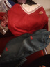 艾諾輪初中生12-15歲女孩本命年衣服女童秋冬套裝中大童新年紅毛衣牛仔 紅色披肩衛衣+刺繡加絨褲 160 曬單實(shí)拍圖