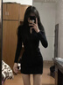 凡伊蔚辣妹性感緊身純欲修身包臀裙小媽裙黑色連衣裙裙子配大衣新款顯瘦 辣妹修身包臀打底連衣裙【黑色】 L 【建議95-110斤】 曬單實(shí)拍圖