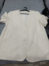 尚都比拉【含亞麻】職場(chǎng)通勤上班無(wú)領(lǐng)撞色異形扣下擺開(kāi)叉墊肩短袖西裝外套 白色 L 曬單實(shí)拍圖