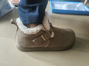 天美意勃肯鞋加絨毛毛鞋雪地靴女休閑鞋舒適百搭單鞋女鞋 毛里高幫-卡其色 38 曬單實(shí)拍圖