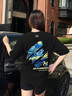PNJ新款夏季潮牌高級感白色短袖T恤男女款寬松重磅梵高星空時(shí)尚印花 黑色 L 曬單實(shí)拍圖