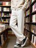 貴色高端純棉白色闊腿直筒牛仔褲男春秋季簡(jiǎn)約百搭休閑長(cháng)褲子 白色 31  二尺四 曬單實(shí)拍圖