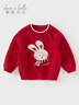 戴維貝拉女童毛衣可愛(ài)套頭衫秋冬寶寶卡通紅色針織衫兒童新年服 曬單實(shí)拍圖