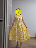Marc O'Polo/MOP 2025夏季新款設計感印花收腰V領(lǐng)長(cháng)裙無(wú)袖連衣裙女 黃底印花M03 XXS 曬單實(shí)拍圖