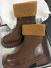 達芙妮馬丁靴女冬季復古厚底短靴羊羔毛保暖雪地靴新款棉靴 棕色 37 曬單實(shí)拍圖