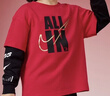 NIKE3BRAND 耐克男女童紅色拜年服拼接長(cháng)袖T恤柔軟舒適休閑衣服 曬單實(shí)拍圖