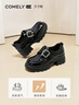 康莉（COMELY）深口厚底小皮鞋女2026年新款春季粗跟單鞋百搭黑色樂(lè )福鞋 黑色 40 曬單實(shí)拍圖