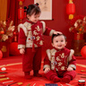 周歲女寶寶禮服冬裝加絨加厚唐裝嬰兒周歲生日衣服過(guò)年男童拜年服 加絨套裝（上衣+褲子）送吊墜 90 曬單實(shí)拍圖