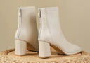 達芙妮官方加絨短靴女2026爆款馬丁靴子法式裸靴白色瘦瘦靴秋冬高跟鞋女 米白色【真皮單里款7cm高跟】 36 曬單實(shí)拍圖