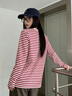 回力紅色條紋長(cháng)袖t恤女2026新款春純棉寬松內搭打底美式復古女生上衣 曬單實(shí)拍圖