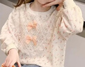 女童秋裝衛衣2025新款兒童洋氣女孩春秋季長(cháng)袖碎花蝴蝶結寬松上衣 550-24-67【桔色】 150 曬單實(shí)拍圖