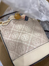 湯麗柏琦（Tory Burch）T MONOGRAM 單肩手提斜挎包TB女包 提花斜挎水桶包 80534-254 杏仁白色 小號 曬單實(shí)拍圖