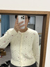 ELAND針織衫女甜美 圓領(lǐng)開(kāi)衫毛衣 奶油色 170 曬單實(shí)拍圖