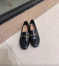 意爾康女鞋真皮舒適平底樂(lè )福鞋復古一腳蹬小皮鞋女 26743W黑色37 曬單實(shí)拍圖