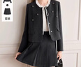 香影灰色小香風(fēng)毛呢外套套裝女2026春裝新款學(xué)院風(fēng)百褶短裙兩件套 深灰 M 曬單實(shí)拍圖
