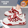 唐獅（TonLion）女鞋冬季鞋子女厚底板鞋女士休閑老爹鞋女款運動(dòng)鞋 白紅加絨38 曬單實(shí)拍圖