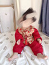 唐風(fēng)似錦男寶寶周歲禮服國風(fēng)抓周衣服中式百日宴唐裝套裝嬰幼兒新年連體衣 磚紅色 不加絨 連體衣+馬甲 66 建議體重12-14斤 曬單實(shí)拍圖