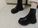 百思圖25冬商場(chǎng)高跟粗跟女短靴厚底增高馬丁靴F6012DD5 黑色絨里 35 曬單實(shí)拍圖