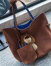 塔馳密司（touchmiss）頭層牛皮托特包女2025新款復古撞色子母包情人節手提包 棕色 曬單實(shí)拍圖