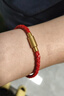 周大福 男款 不銹鋼扣手繩/皮繩 紅色 20cm YB19 曬單實(shí)拍圖