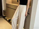 慵懶麻料褲子女夏季薄款寬松休閑棉麻褲冰絲闊腿褲顯瘦垂感高腰 杏色 均碼 【80斤-145斤】 曬單實(shí)拍圖