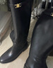康莉（COMELY）牛皮騎士靴女秋冬季圓頭粗跟不過(guò)膝加絨長(cháng)筒靴子 黑色 36 曬單實(shí)拍圖