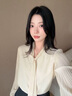 伯德小姐黃色飄帶長(cháng)袖襯衫女式早秋職業(yè)泡泡袖襯衣高級感通勤上衣 曬單實(shí)拍圖