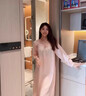 法奈蜜重磅真絲睡裙長(cháng)袖女士真絲睡衣100%桑蠶絲秋季高級感甜美家居服 櫻花粉 L 165 【使用沐浴露手洗】 曬單實(shí)拍圖