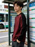 貴色高端重磅拼接長(cháng)袖T恤男春秋季純棉美式打底上衣寬松衛衣 酒紅 L  適合130-145斤 曬單實(shí)拍圖