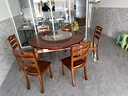 夜棲棲實(shí)木餐桌椅子全套組合長(cháng)方形可折疊伸縮方圓兩用吃飯家用客廳桌子 胡桃色 1.38m 桌+6把餐椅 曬單實(shí)拍圖