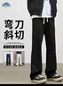 頂峰保羅（Dingfengbaoluo）美式彎刀休閑褲男春季微喇潮流直筒寬松運動(dòng)衛褲YUO10黑色L 曬單實(shí)拍圖