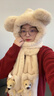 viney冬季圍巾女保暖帽子毛絨圍脖連帽手套可愛(ài)小熊一體三件套高級感 巴黎杏禮盒裝 時(shí)尚百搭高顏值輕奢包頭帽 曬單實(shí)拍圖